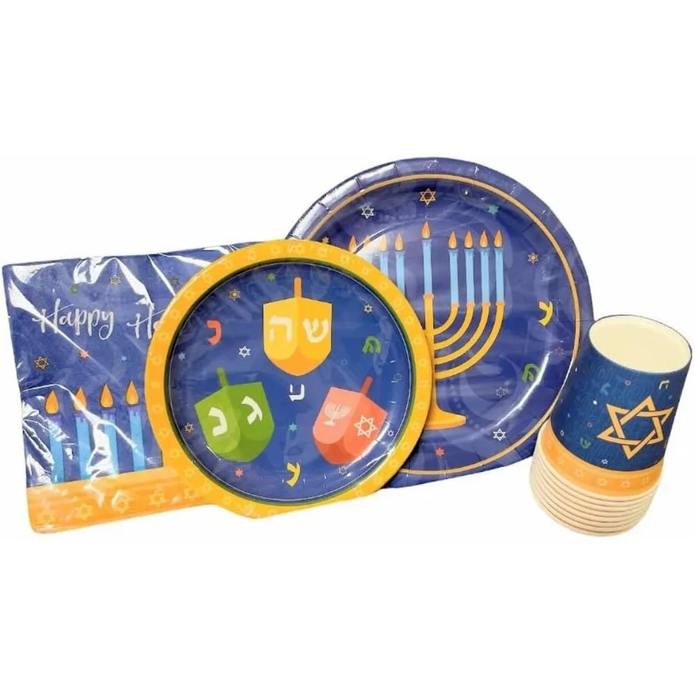 Hanukkah Party Supplies Set With Plates Cups & Napkins -Service for 8